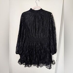 Express Black Lace Long-Sleeve Tiered Mini Dress